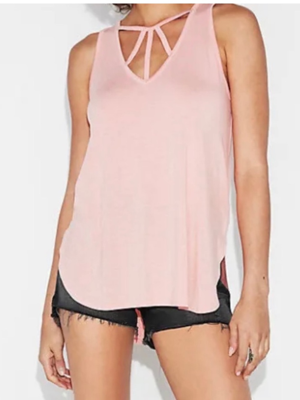Express One Eleven Cut Out V Neck Tunic - Coral, size XS